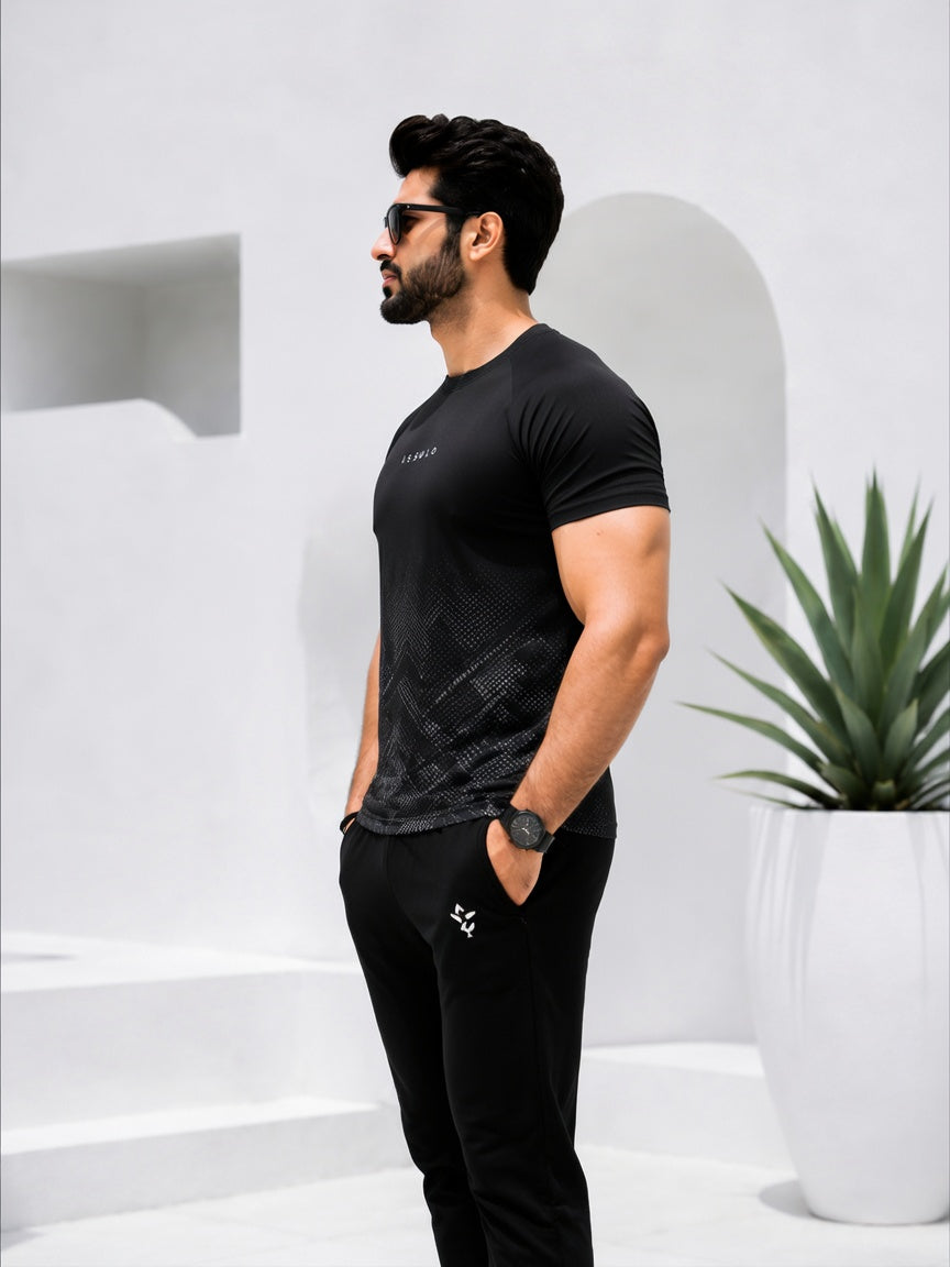 Men’s Black Textured Dry-Fit Tracksuit