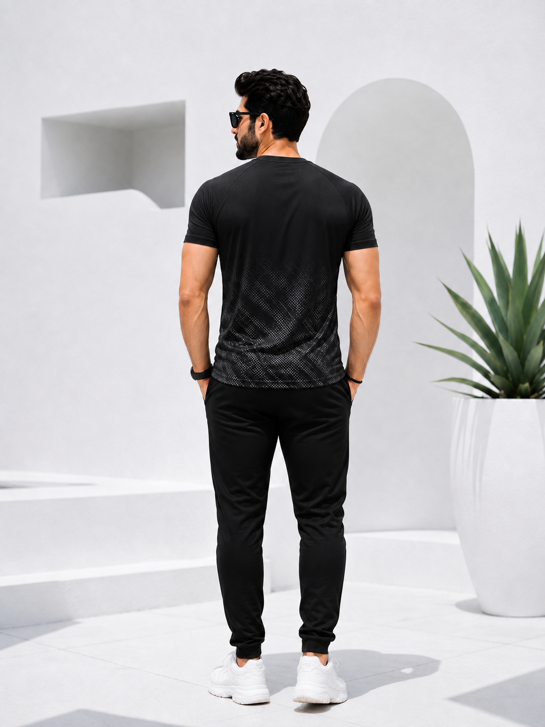 Men’s Black Textured Dry-Fit Tracksuit