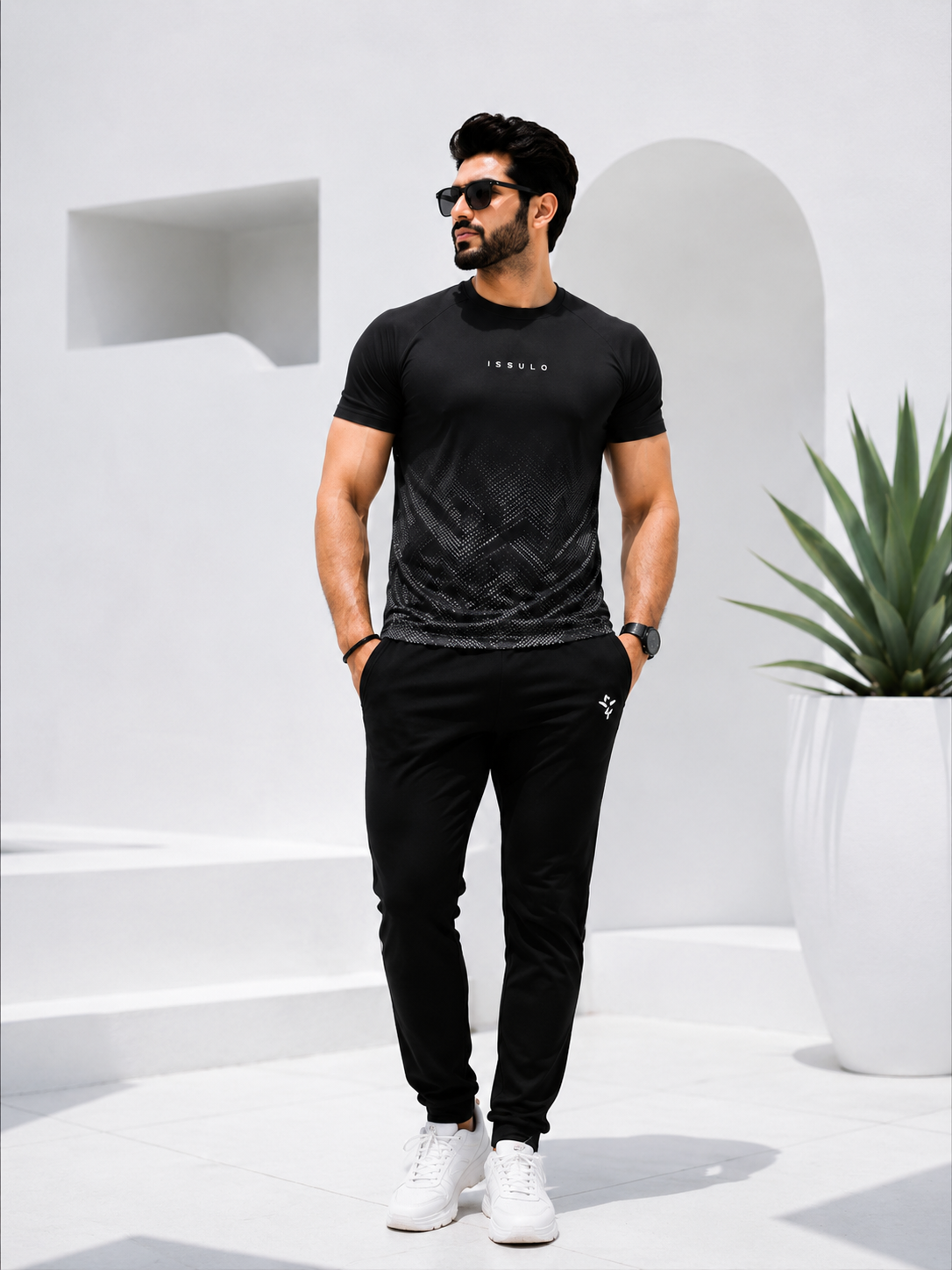 Men’s Black Textured Dry-Fit Tracksuit