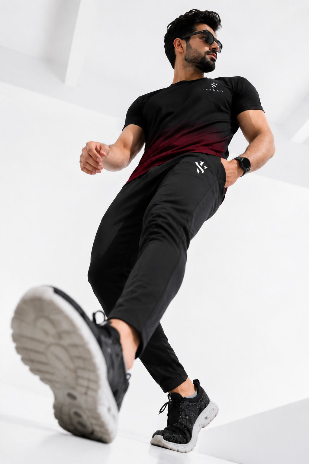 Men’s Black & Maroon Dry-Fit Tracksuit | ISSULO