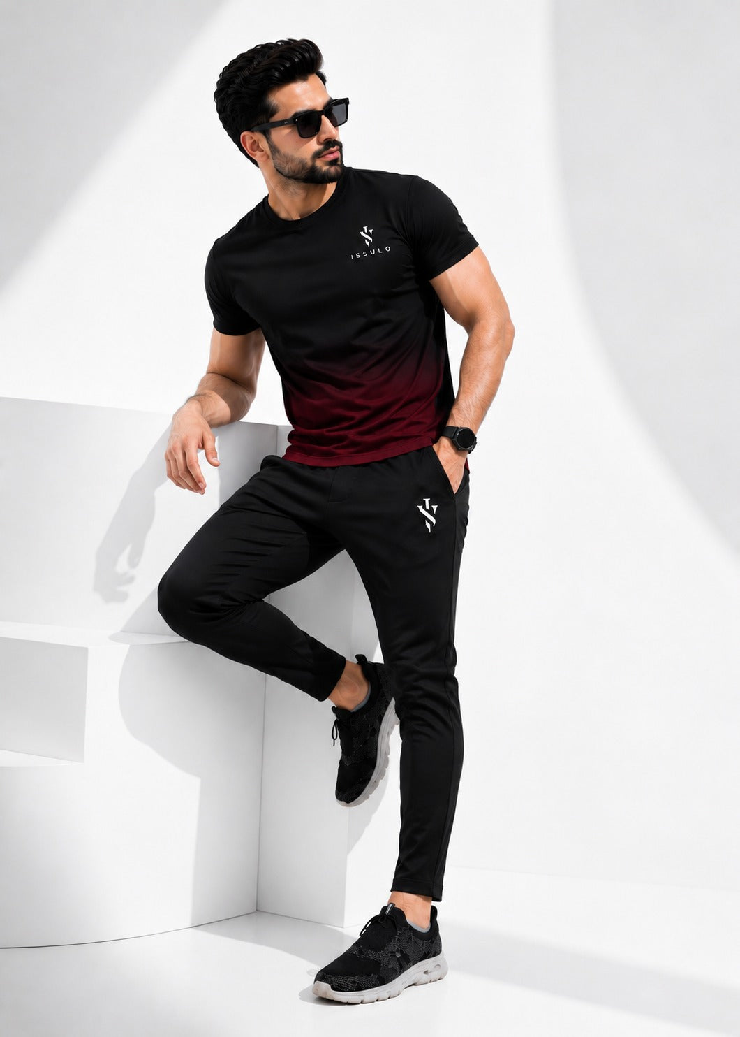 Men’s Black & Maroon Dry-Fit Tracksuit | ISSULO