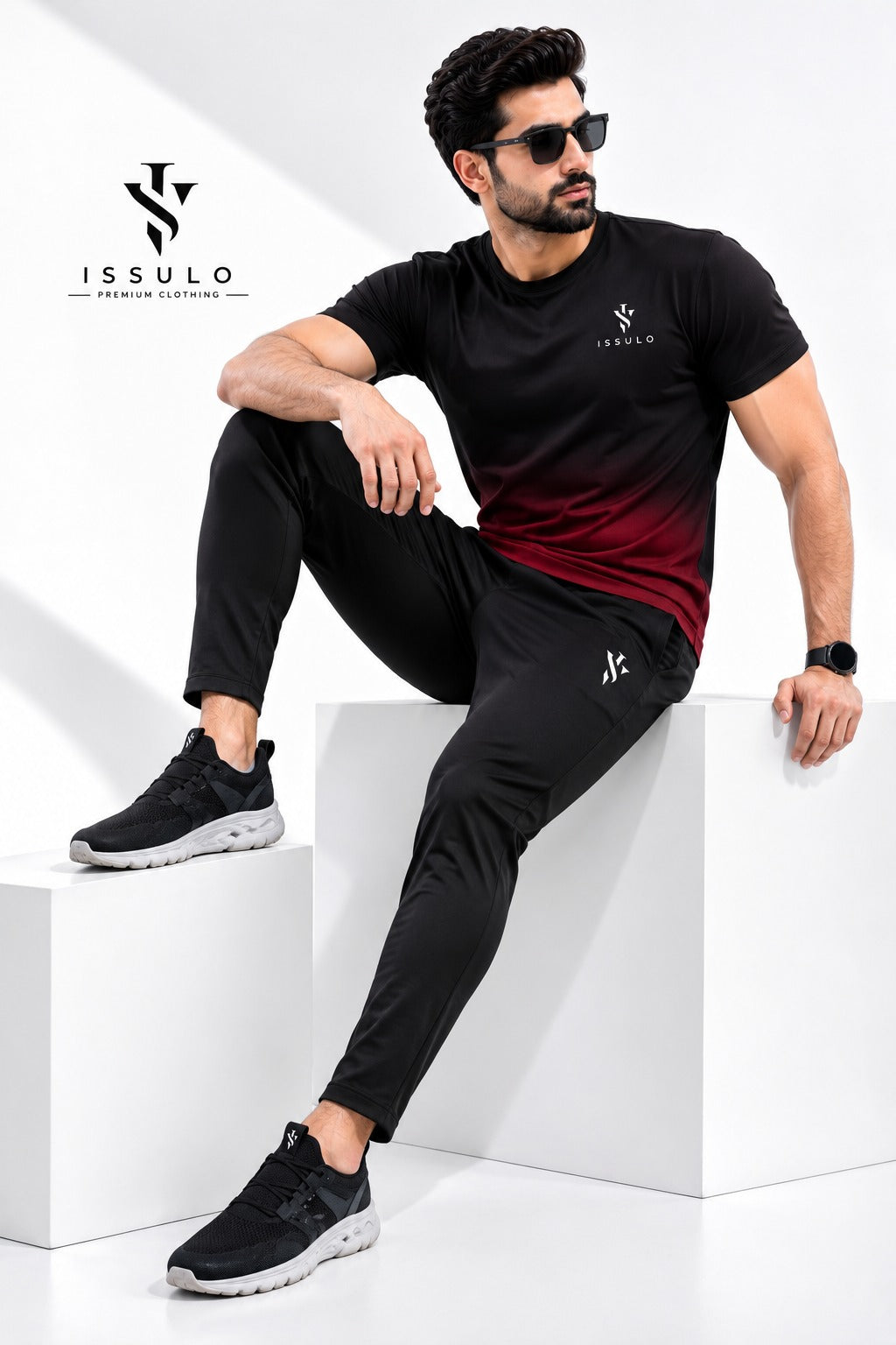 Men’s Black & Maroon Dry-Fit Tracksuit | ISSULO
