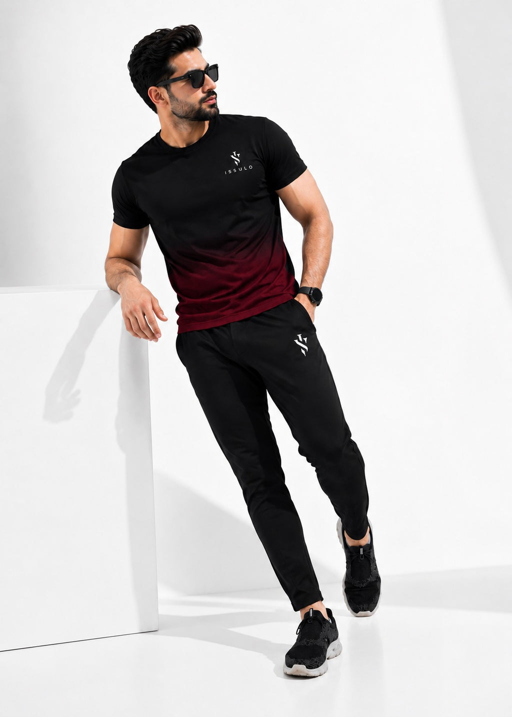 Men’s Black & Maroon Dry-Fit Tracksuit | ISSULO