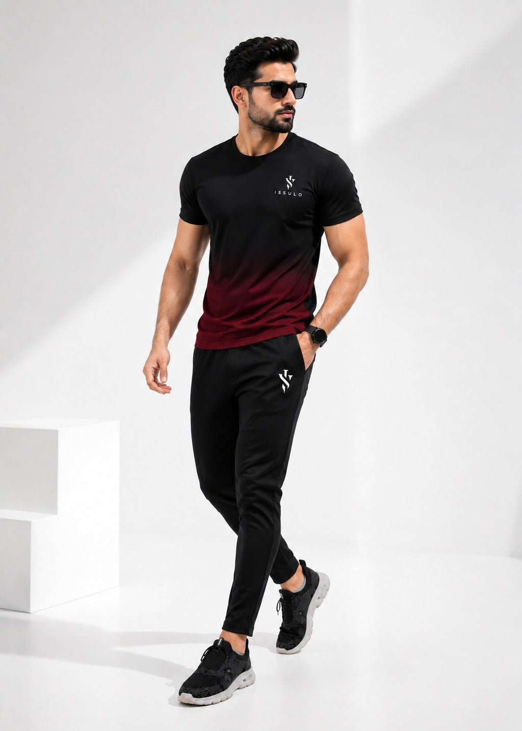 Men’s Black & Maroon Dry-Fit Tracksuit | ISSULO