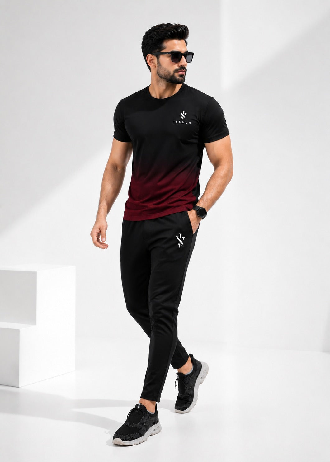 Men’s Black & Maroon Dry-Fit Tracksuit | ISSULO