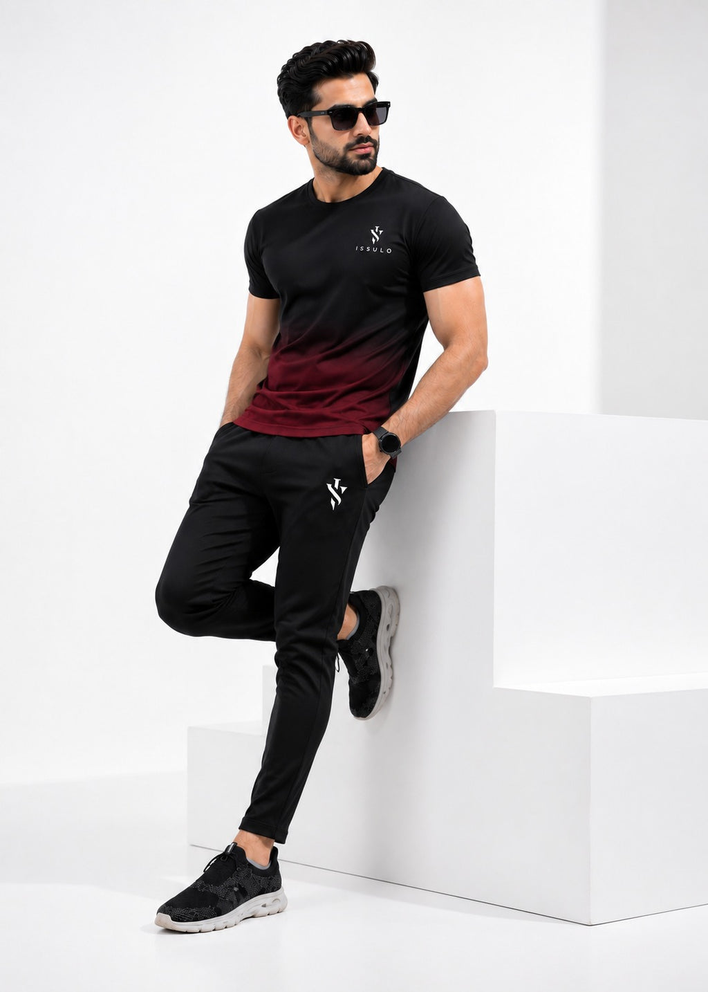 Men’s Black & Maroon Dry-Fit Tracksuit | ISSULO