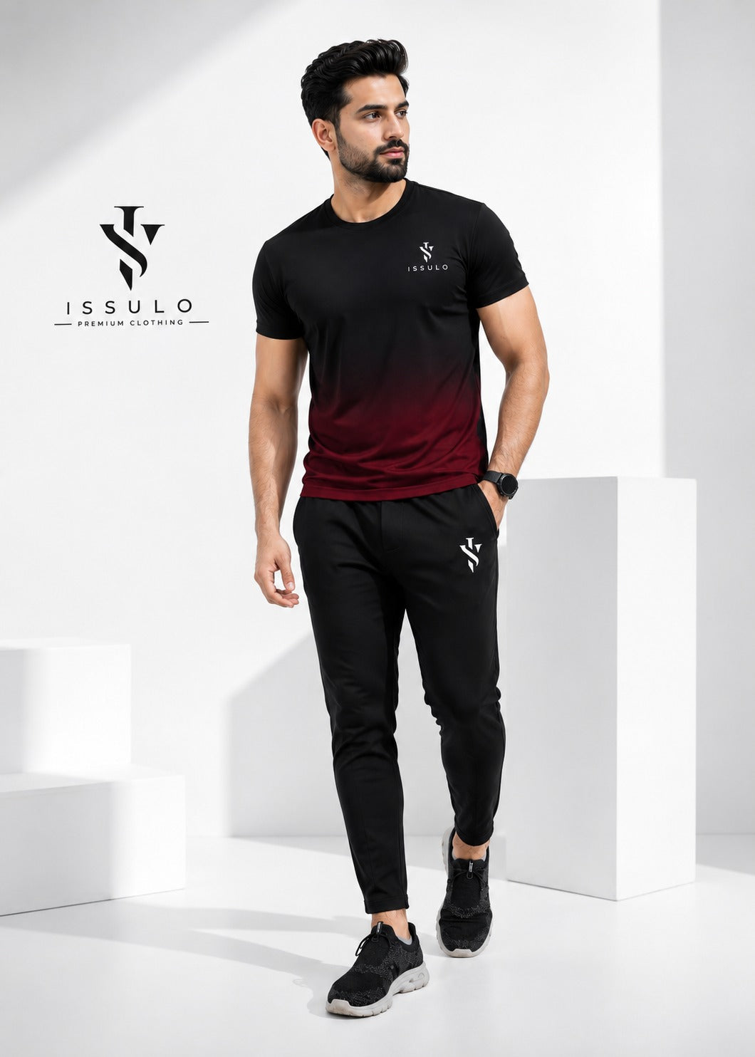 Men’s Black & Maroon Dry-Fit Tracksuit | ISSULO