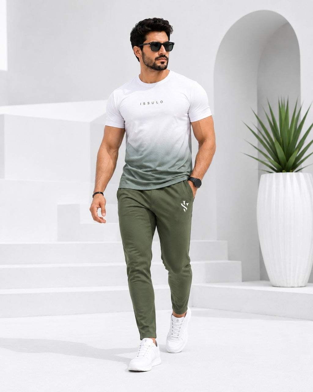 Men’s Olive Gradient Dry-Fit Tracksuit | ISSULO