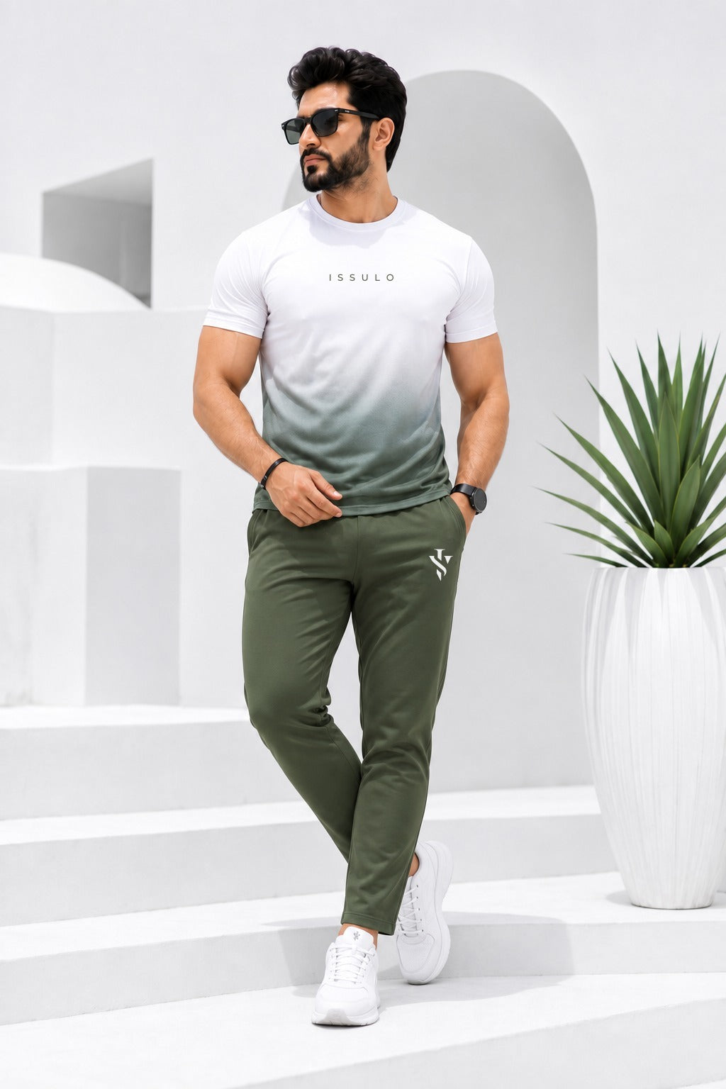 Men’s Olive Gradient Dry-Fit Tracksuit | ISSULO