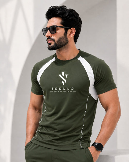 ISSULO Olive Green & White Dry-Fit Tracksuit