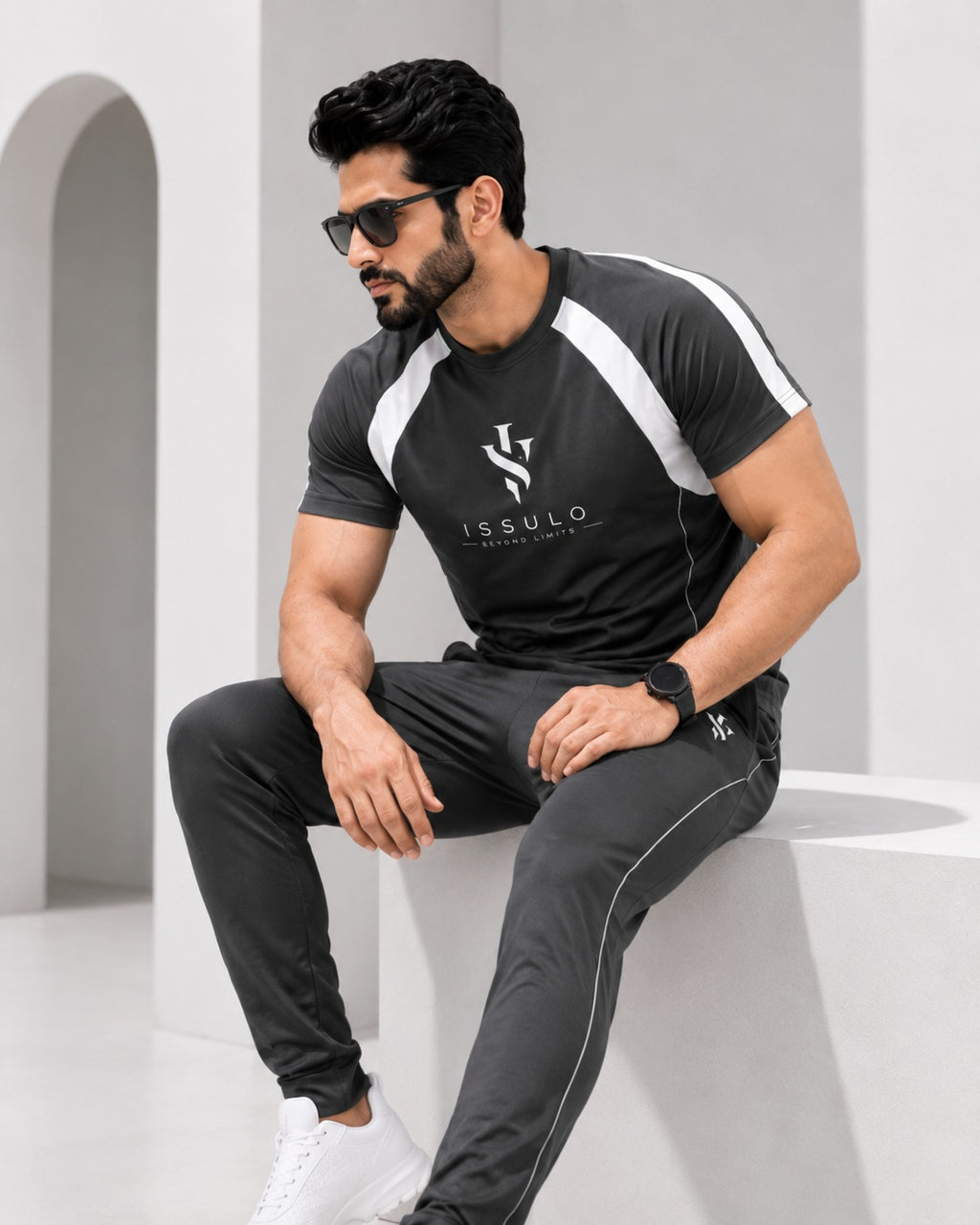 ISSULO Charcoal Grey & White Dry-Fit Tracksuit
