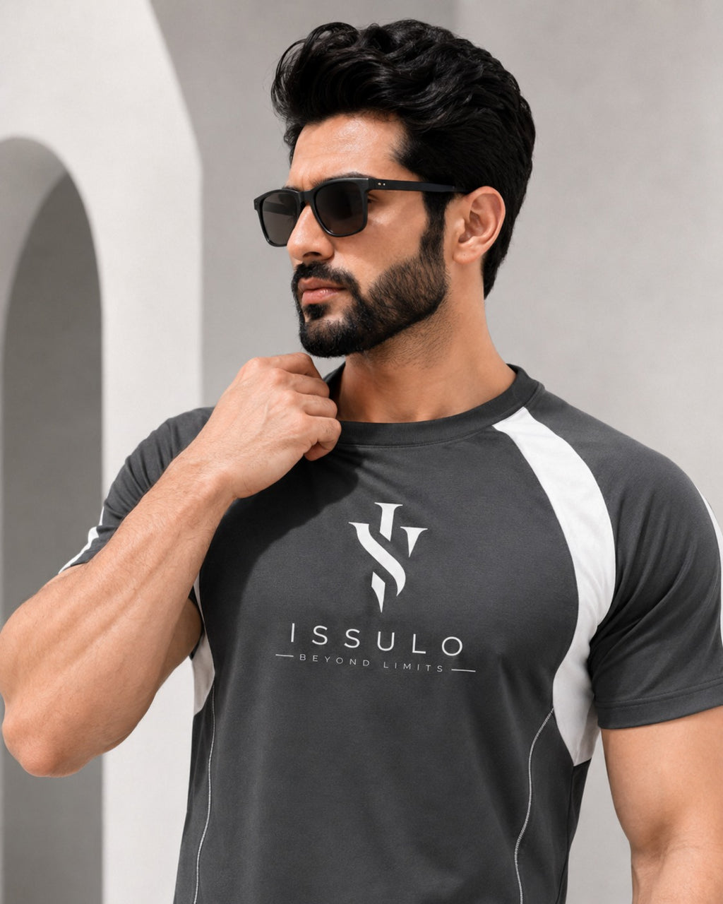 ISSULO Charcoal Grey & White Dry-Fit Tracksuit