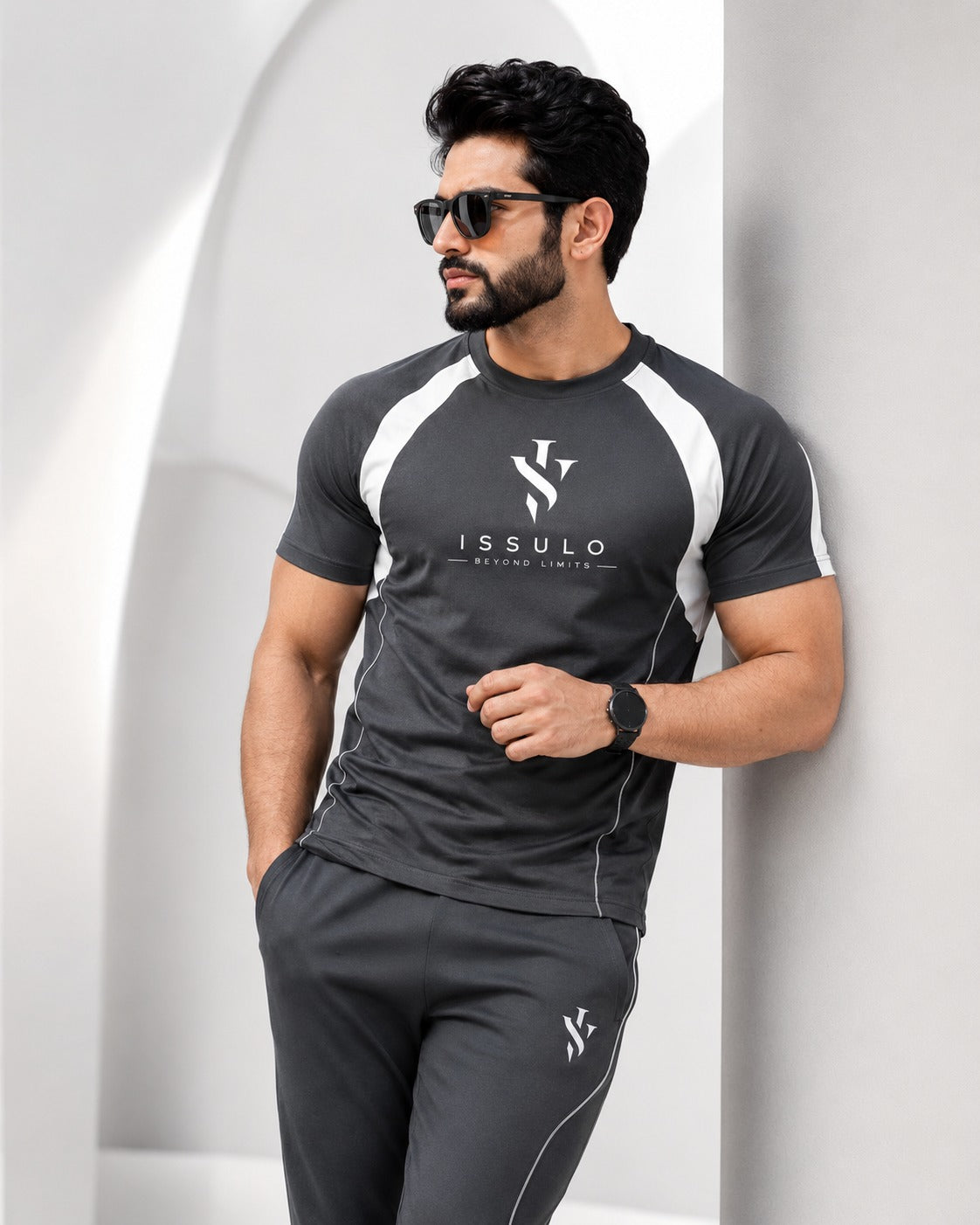 ISSULO Charcoal Grey & White Dry-Fit Tracksuit