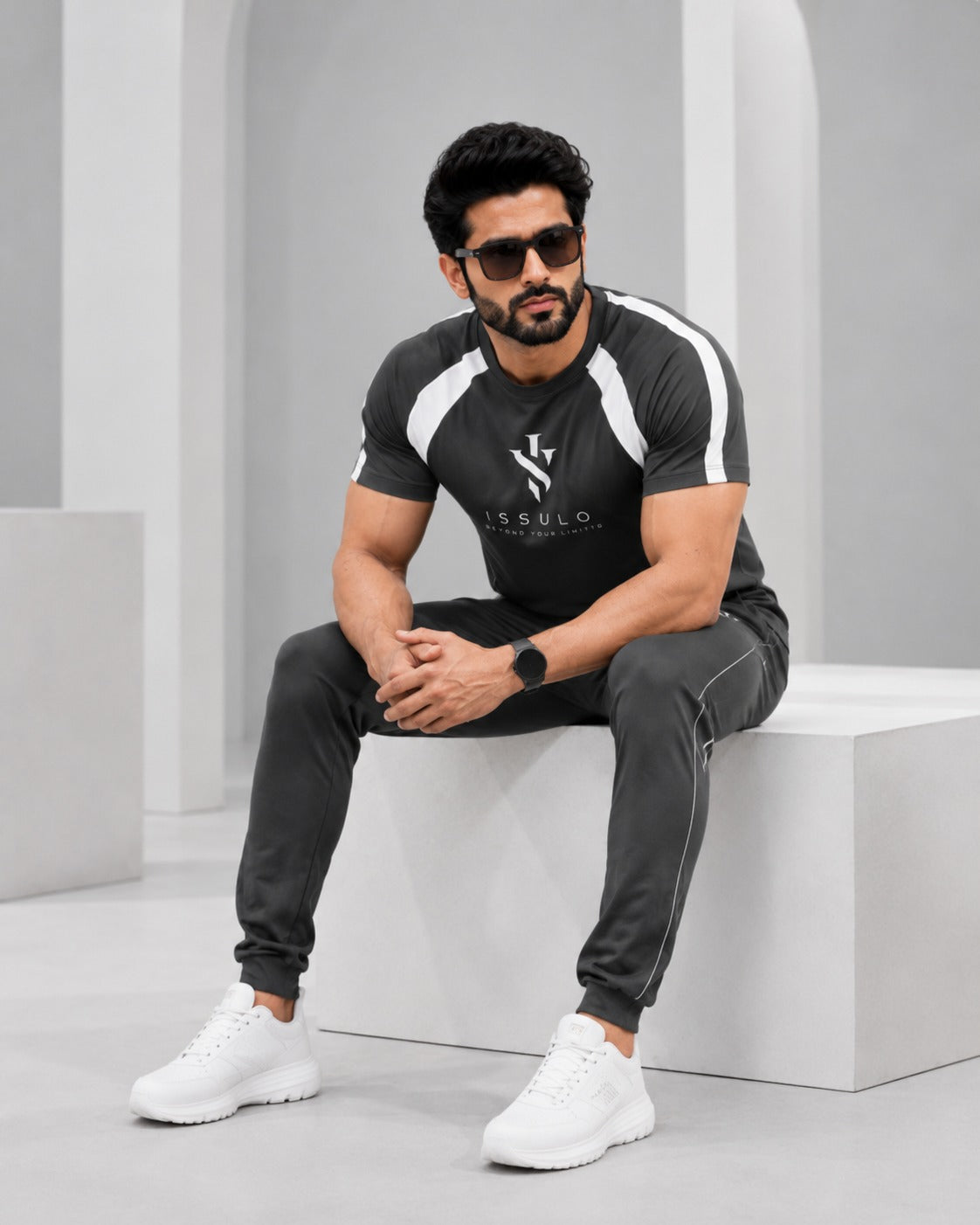 ISSULO Charcoal Grey & White Dry-Fit Tracksuit