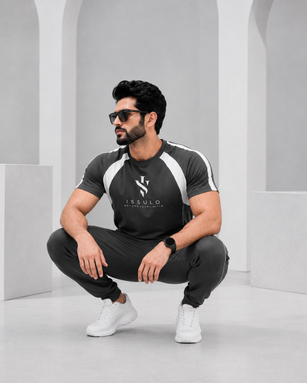 ISSULO Charcoal Grey & White Dry-Fit Tracksuit
