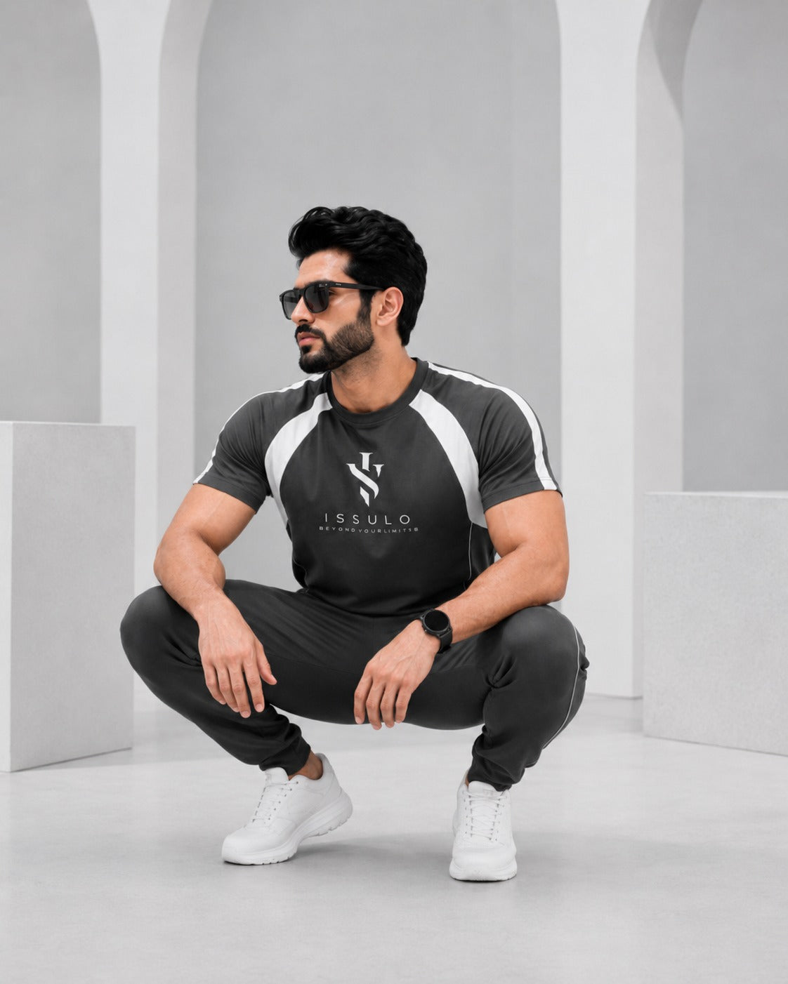 ISSULO Charcoal Grey & White Dry-Fit Tracksuit