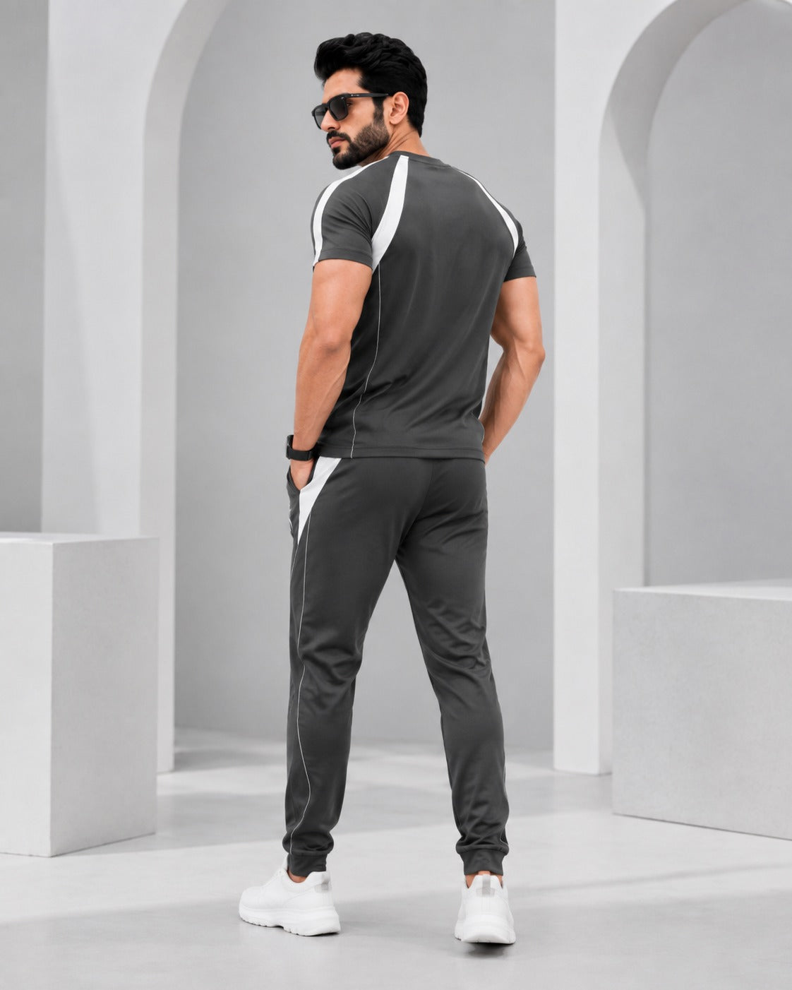 ISSULO Charcoal Grey & White Dry-Fit Tracksuit